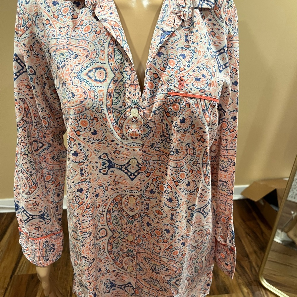 Victoria's Secret Paisley Pajama Top - Pink and Blue